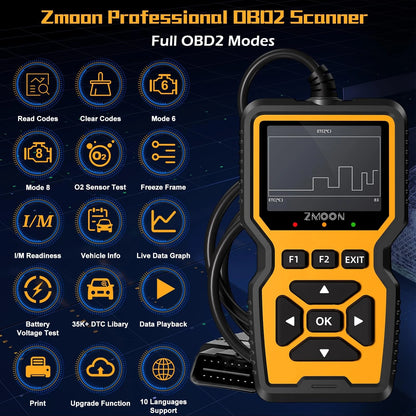 ZMOON ZM201 Professional OBD2 Scanner Diagnostic Tool, Enhanced Check yellow