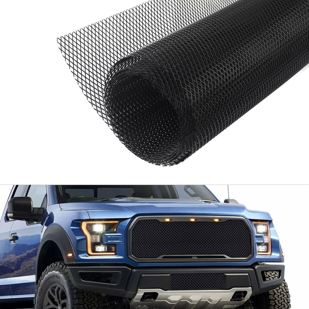 Trimmable Car Grill Mesh,Aluminum Alloy Automotive Grilles,Universal Black