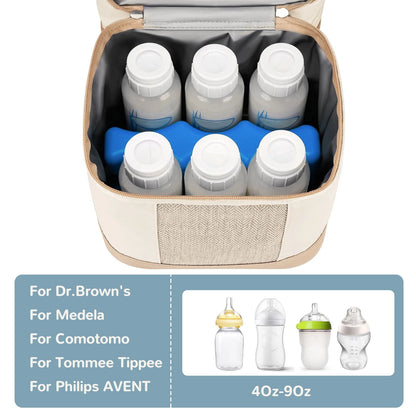 Mancro Breastmilk Cooler Bag with Ice Pack, Double Layer Medium, Beige