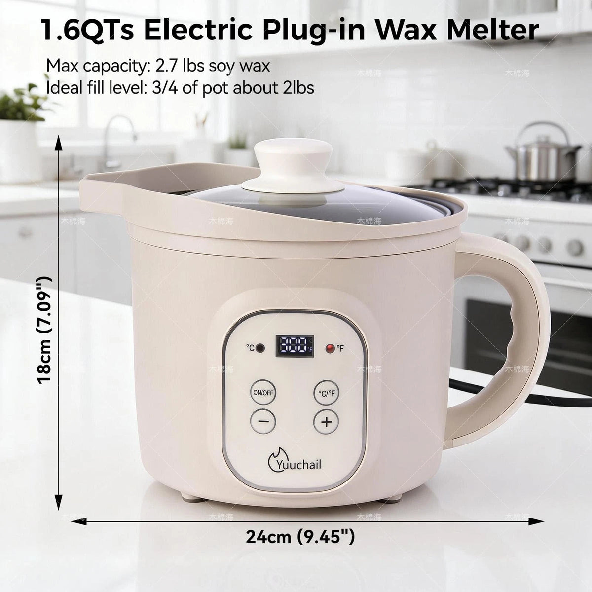 Yuuchail 1.6QTs Electric Wax Melter with Digital Display, Precise Temp Beige