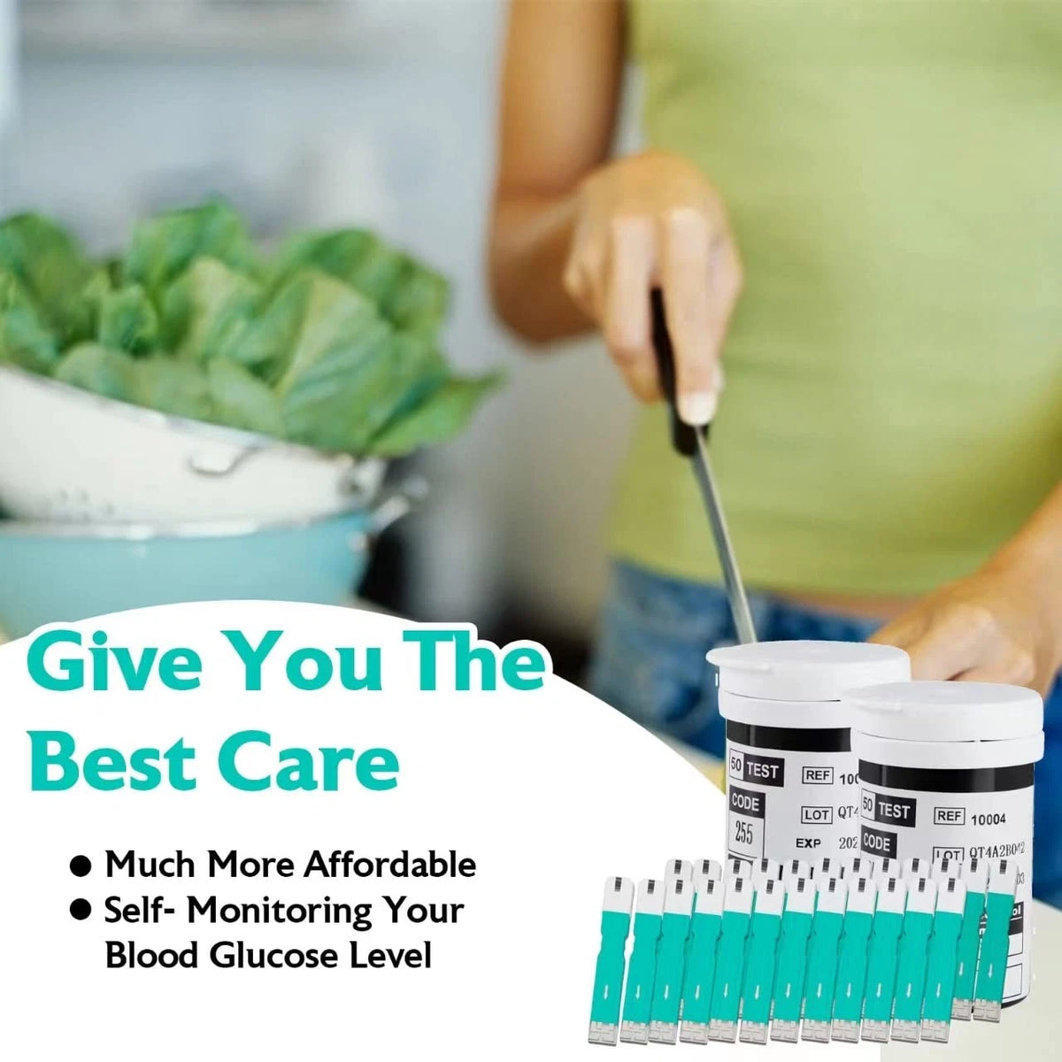 CareLiving BGM101 Blood Glucose Test Strips, for 1 Count (Pack of 100), Green