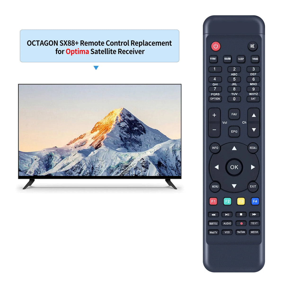 Remote Control For Octagon SX88+ Optima H265 Multistream HD Satellite Receiver