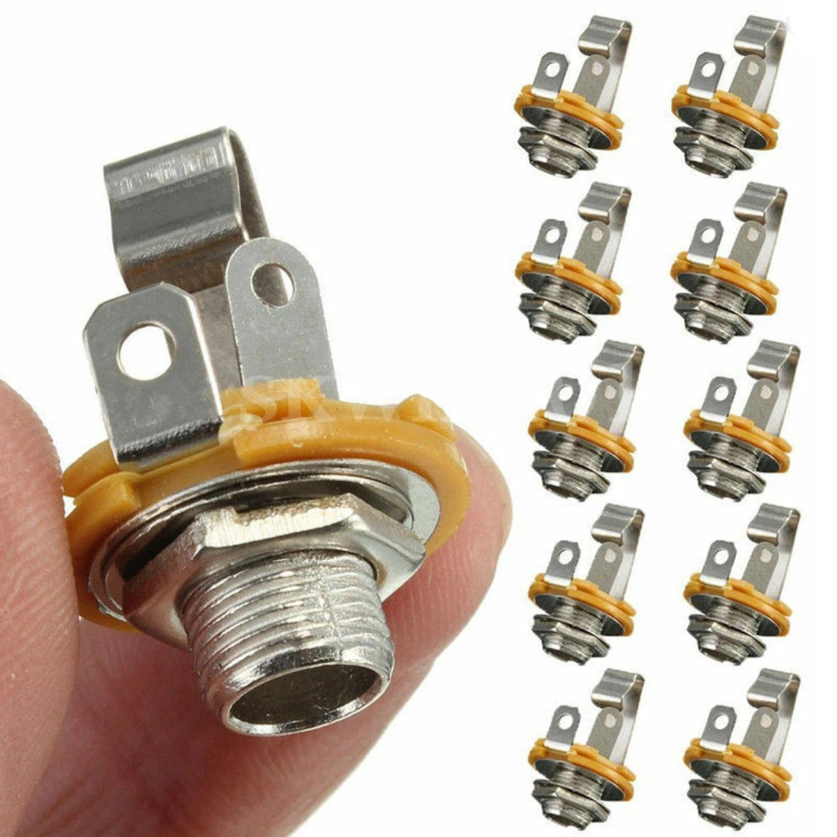 10 Pcs Mono 1/4" 6.35mm ID Jack Socket Connector Panel Mount Guitar Plate;