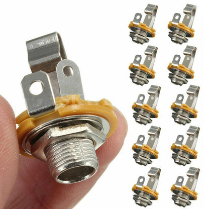 10 Pcs Mono 1/4" 6.35mm ID Jack Socket Connector Panel Mount Guitar Plate;