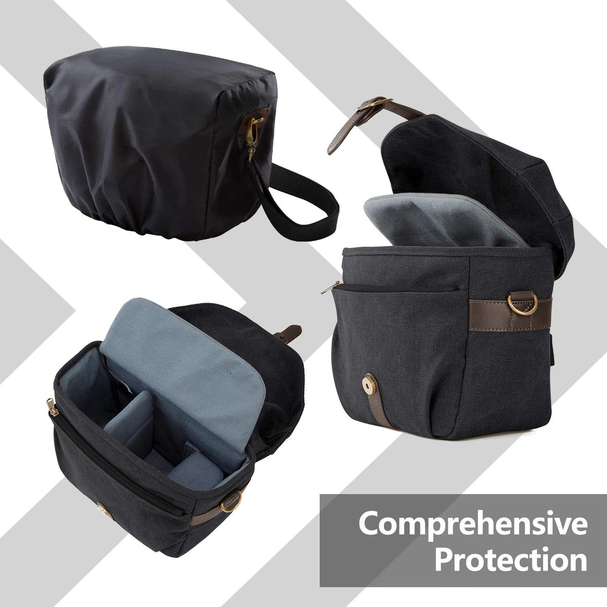 BAGSMART Camera Bag, SLR DSLR Canvas Crossbody Case, Medium, 01-Black