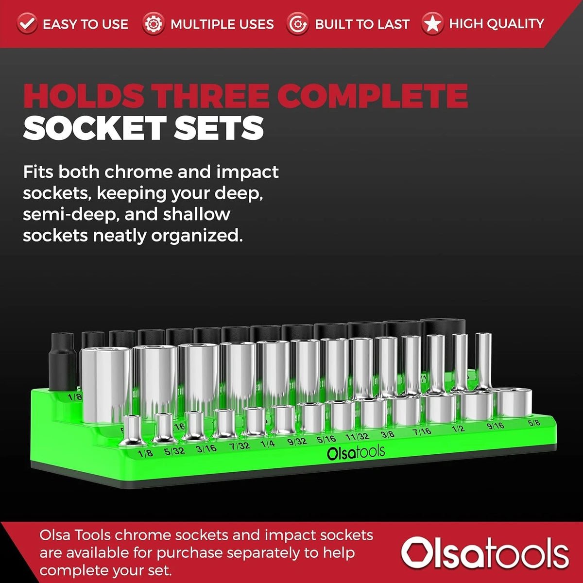 Olsa Tools Magnetic Socket Organizer - 1/4-Inch Drive, SAE, Green