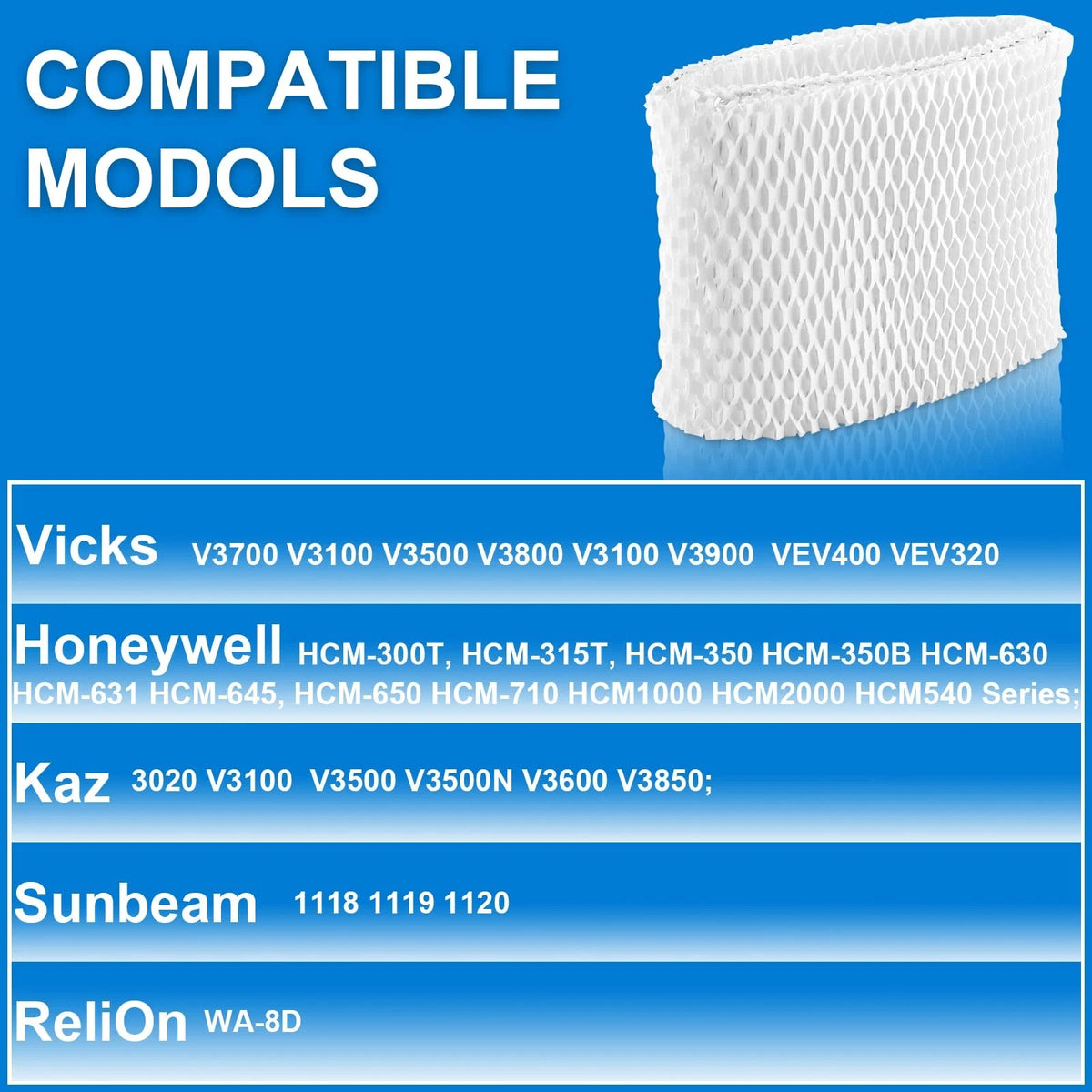 WF2 Humidifier Filter Replacement for Vicks V3500 V3100 V3900 V3700 white
