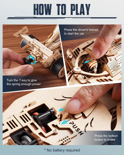 ROKR 3D Wooden Puzzle 1:18 Scale Formula Racing Cars for Adults, 5 Medium
