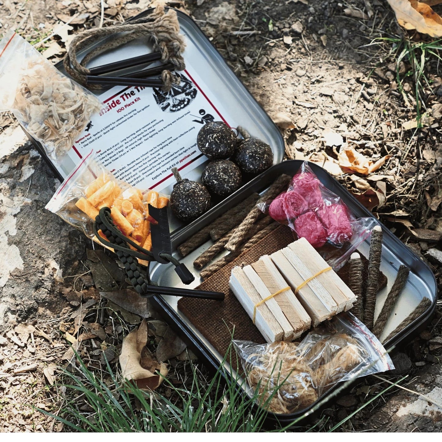 TinFerno Fire Starting Kit – 100pc Starter for Campfires, Large, Black