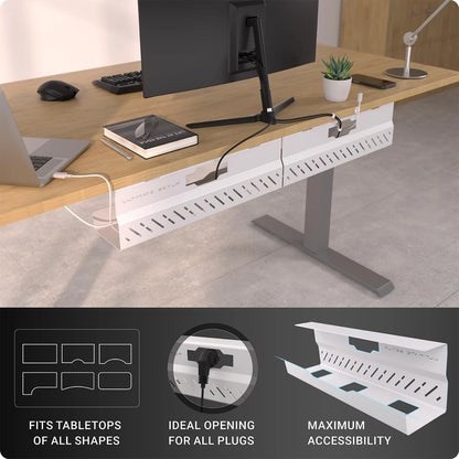 Under Desk Cable Management Tray no Drill – Wire 2 pieces set, White