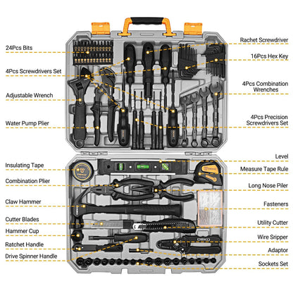 Tool Kit Set Box for Home: Household with Drill Wrench Socket 178PCS, gray