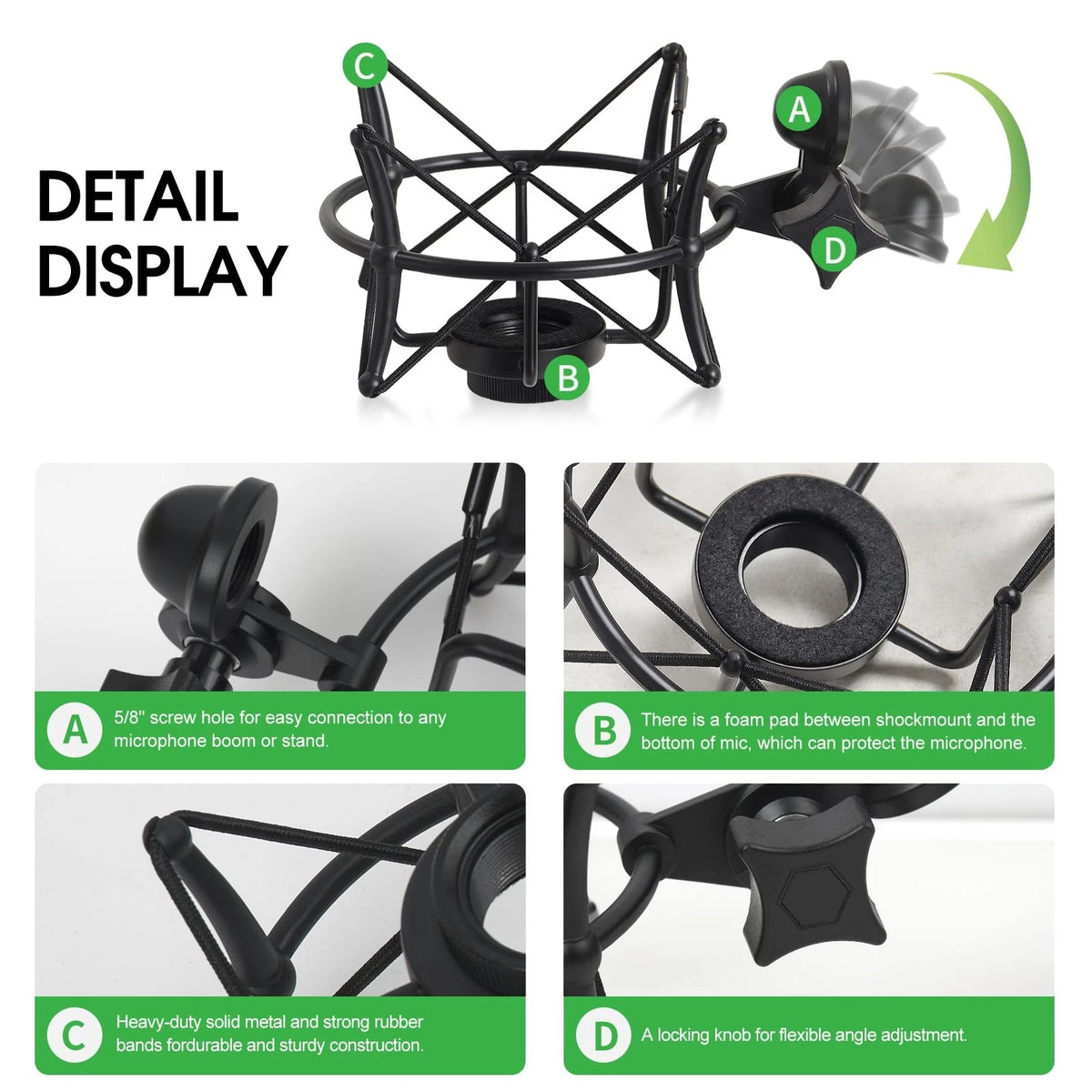 ZibugZag Microphone Shock Mount for Condenser Microphones, Compatible Black