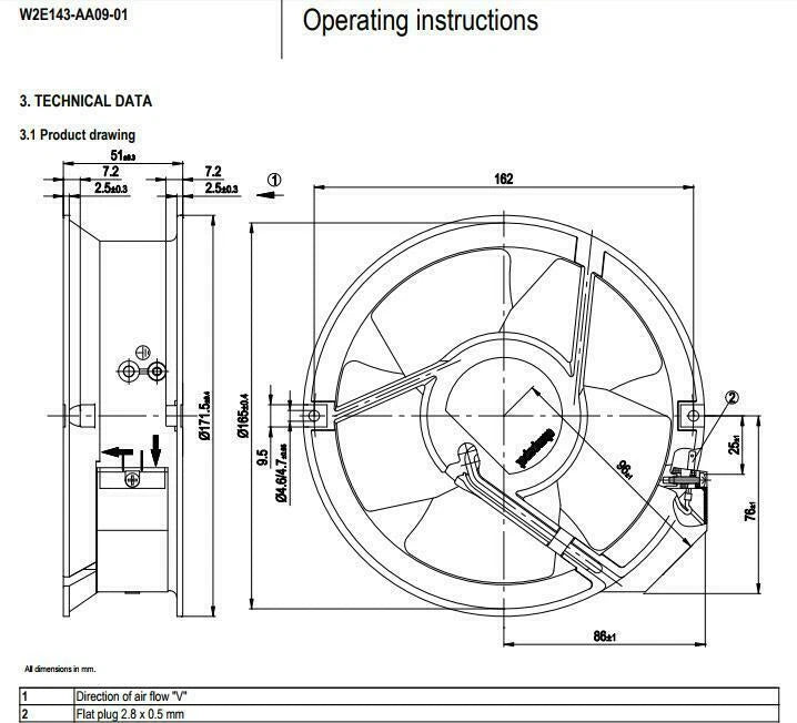 W2E143-AA09-01 Ebmpapst 6058ES Axial Fan 230VAC 24/26W 172*150*51MM UPS Fan