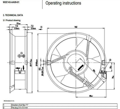 W2E143-AA09-01 Ebmpapst 6058ES Axial Fan 230VAC 24/26W 172*150*51MM UPS Fan