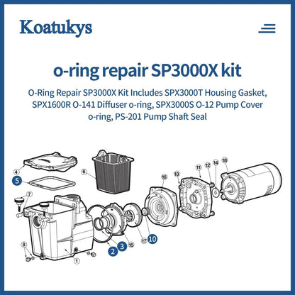 Koatukys SP3000X Shaft Seal Gaskets and O-Ring Kit 1 Set Kit, Black