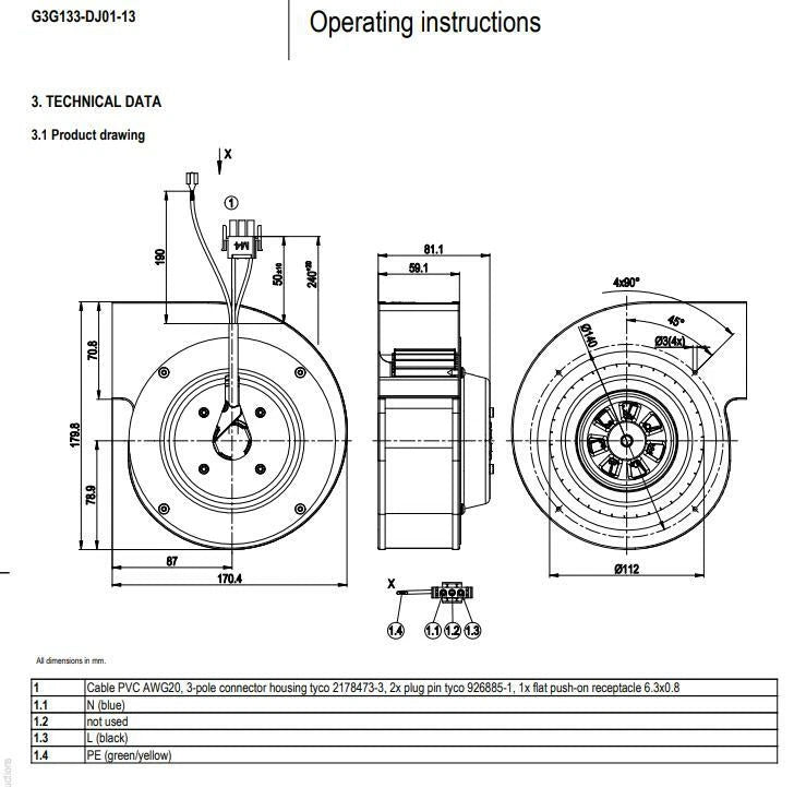 Ebmpapst G3G133-DJ01-13 Blower Fan 230V 50W ??133MM Control Cabinet Cooling Fan