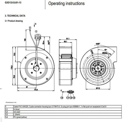 Ebmpapst G3G133-DJ01-13 Blower Fan 230V 50W ??133MM Control Cabinet Cooling Fan