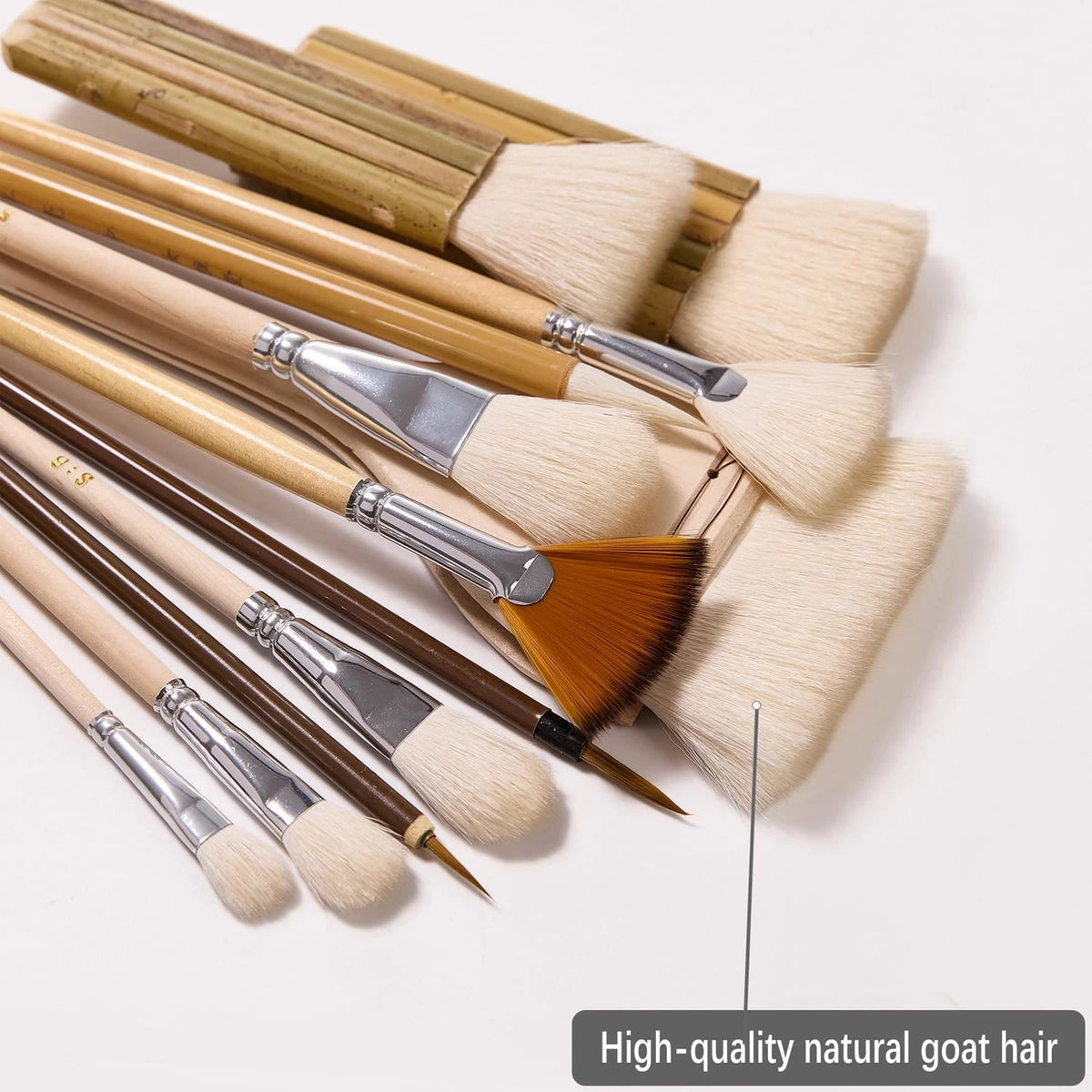 12 PCS Pottery Glaze Brushes Set with Goat Hair & Hake Beige