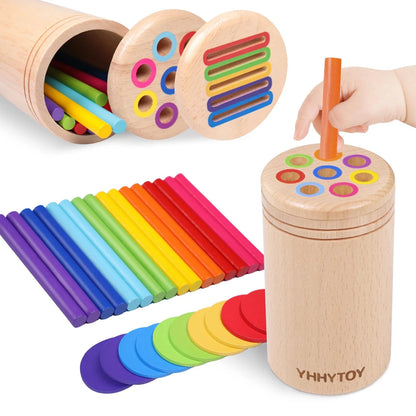YHHYTOY Montessori Toys for 3 Year Old, Dual Play Wooden Medium, Multicolor