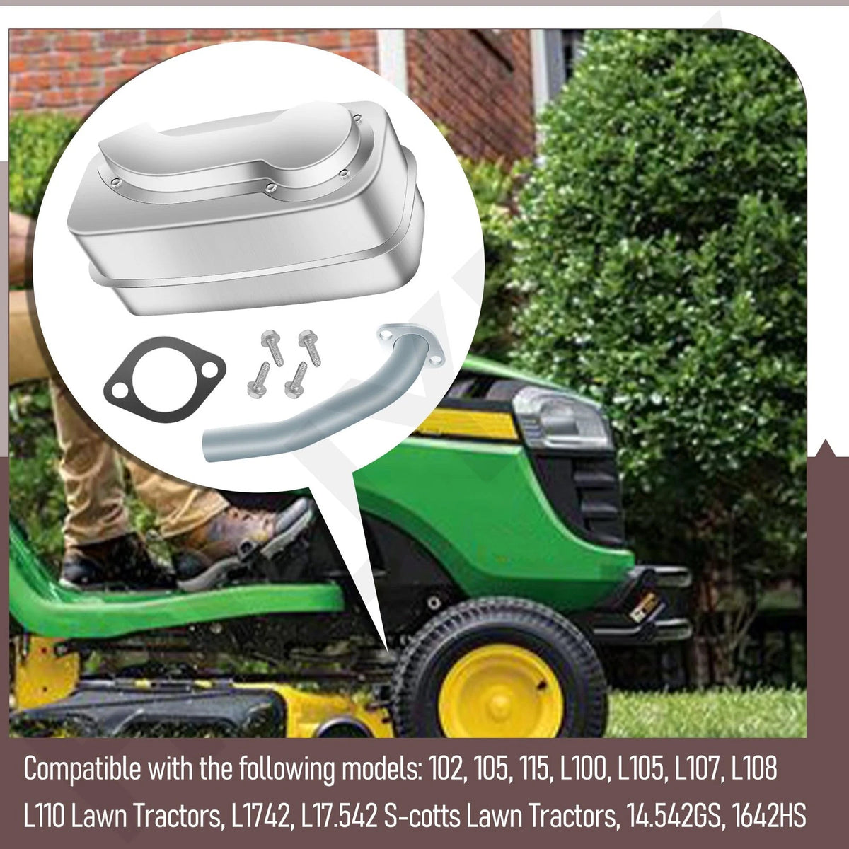 AM138423 Lawn Tractors Muffler W/Exhaust Pipe & Gasket, Replaces AM138423...