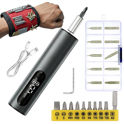 Professional Electric Screwdriver Set with Magnetic Wristband-Multi-Size Grey