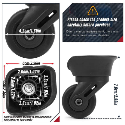 Zoofen Luggage Wheels Replacement 2 pcs Suitcase Black