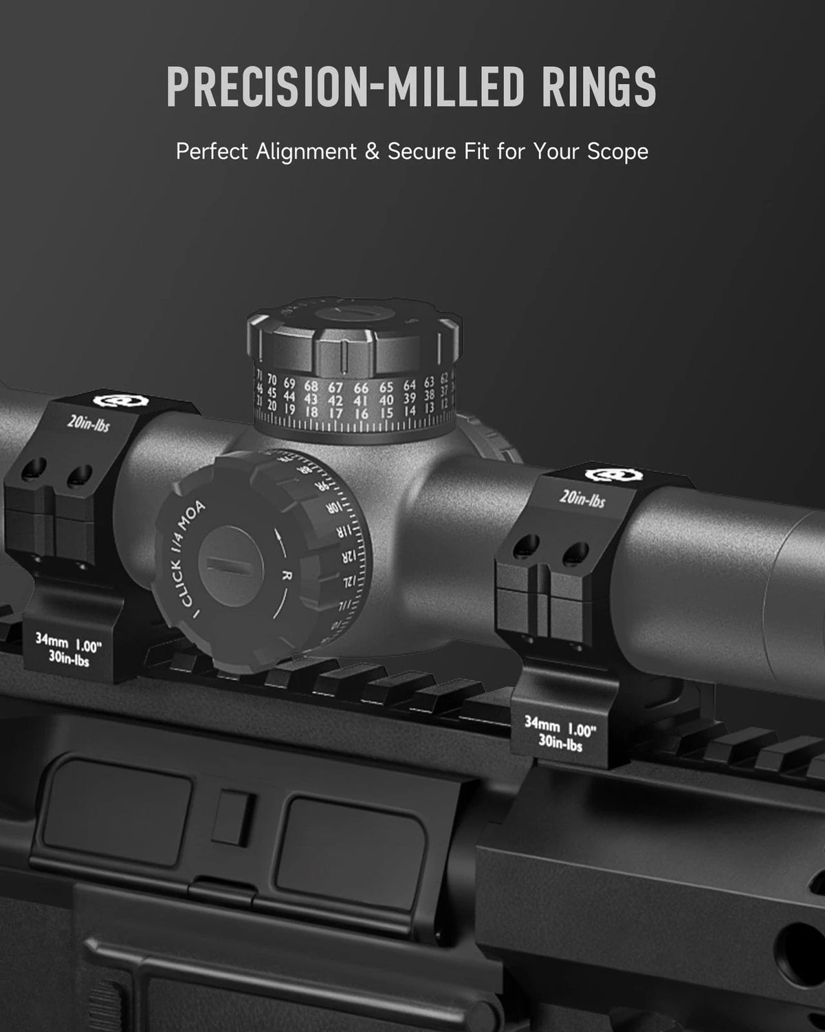 Pinty Scope Rings, 34 mm Rifle Mounts Set of 2, Low Profile 34mm, Black