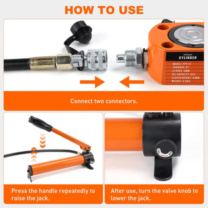 Nilight 5T Hydraulic Cylinder Jack Porta Power + Hand pump, Orange