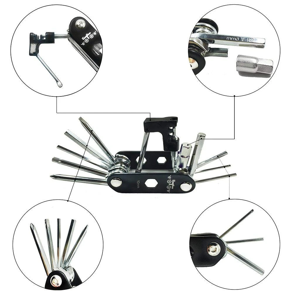 WOTOW Bike Repair Tool Kit & Saddle Bag, 14 in 14 1 Multitool (Black)