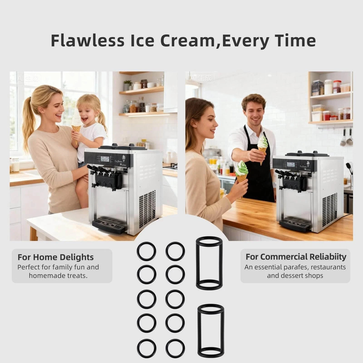 Ice Cream Machine Replacement Parts - Fixotech Silicon Seal small, Black