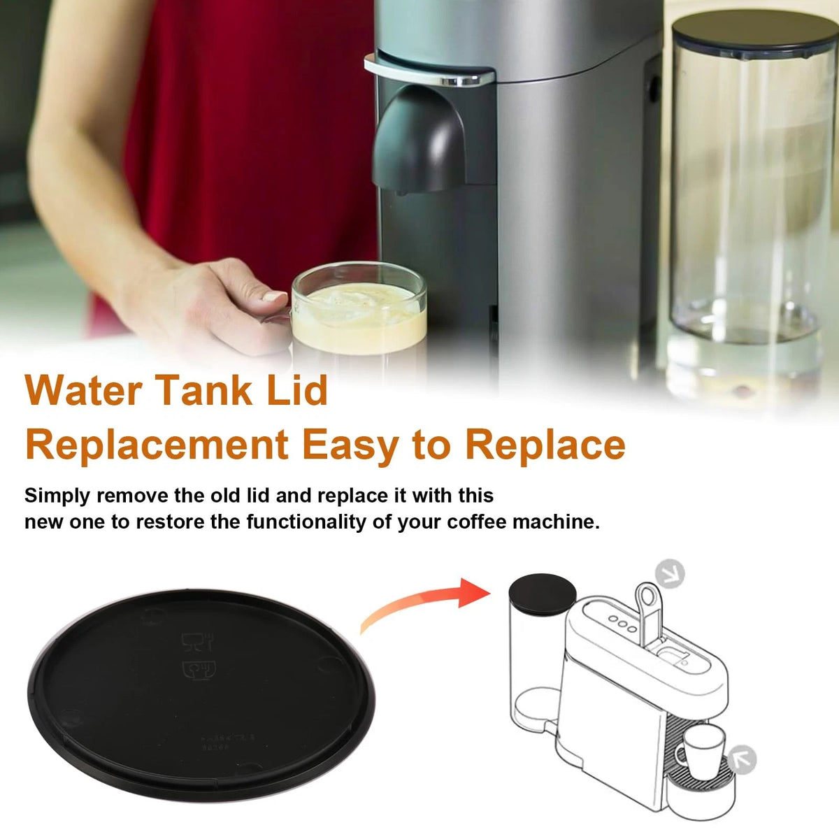 2PCS Water Tank Lid Cover Replacement for Nespresso Vertuo ‎One-Sized, ‎Black