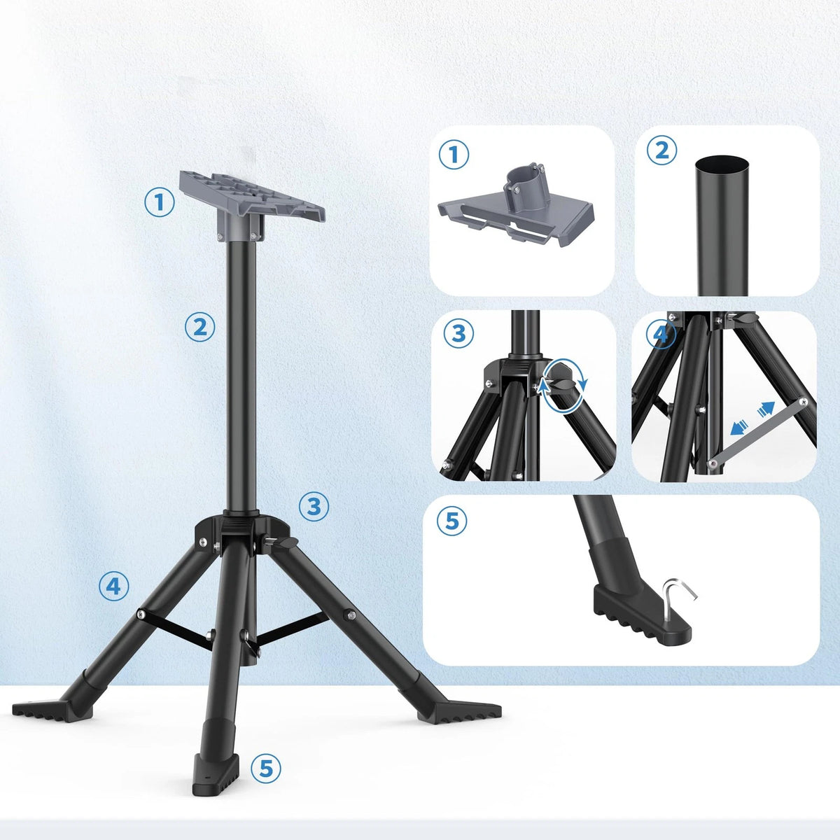 Starlink Gen 3/ Mini Tripod Stand with Pipe Adapter, Outdoor Black