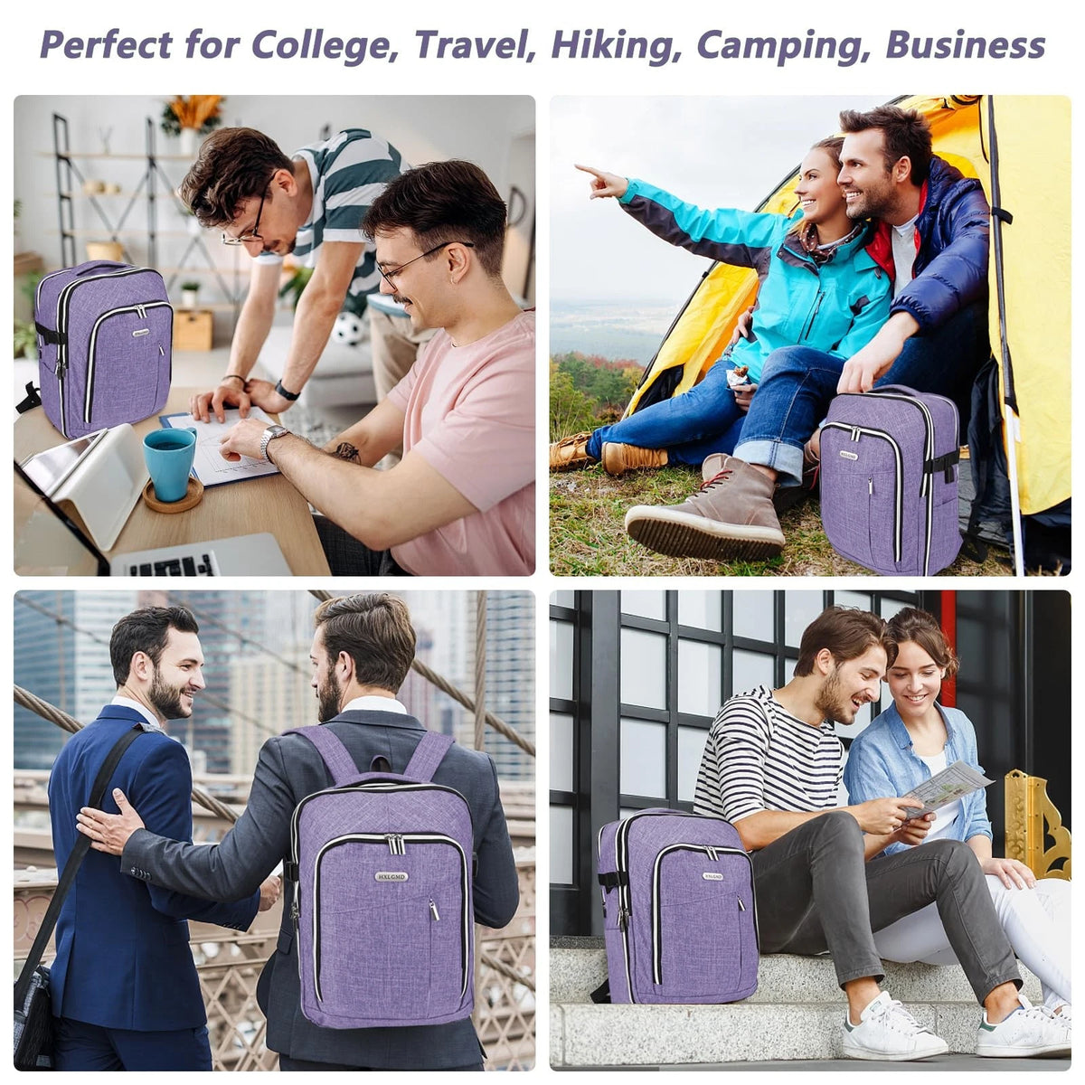 Personal Item Travel Carry On Luggage Backpack for Non-expandable, Purple