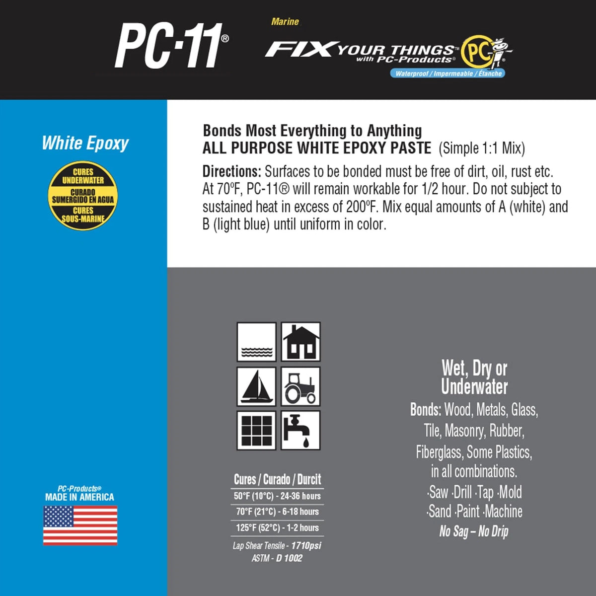 PC Products PC-11 Epoxy Adhesive Paste Kit with Mixing 1/2 lb Kit, Off White