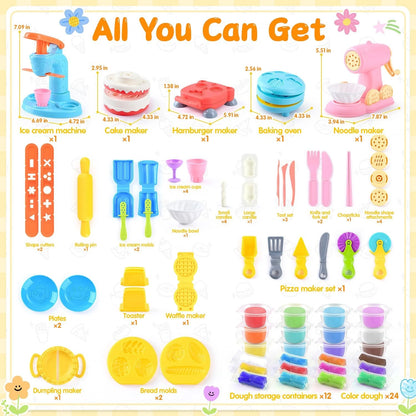 5-in-1 Color Dough Sets for Kids Ages 3+ DIY Food Maker Toys Set with 24 Pink
