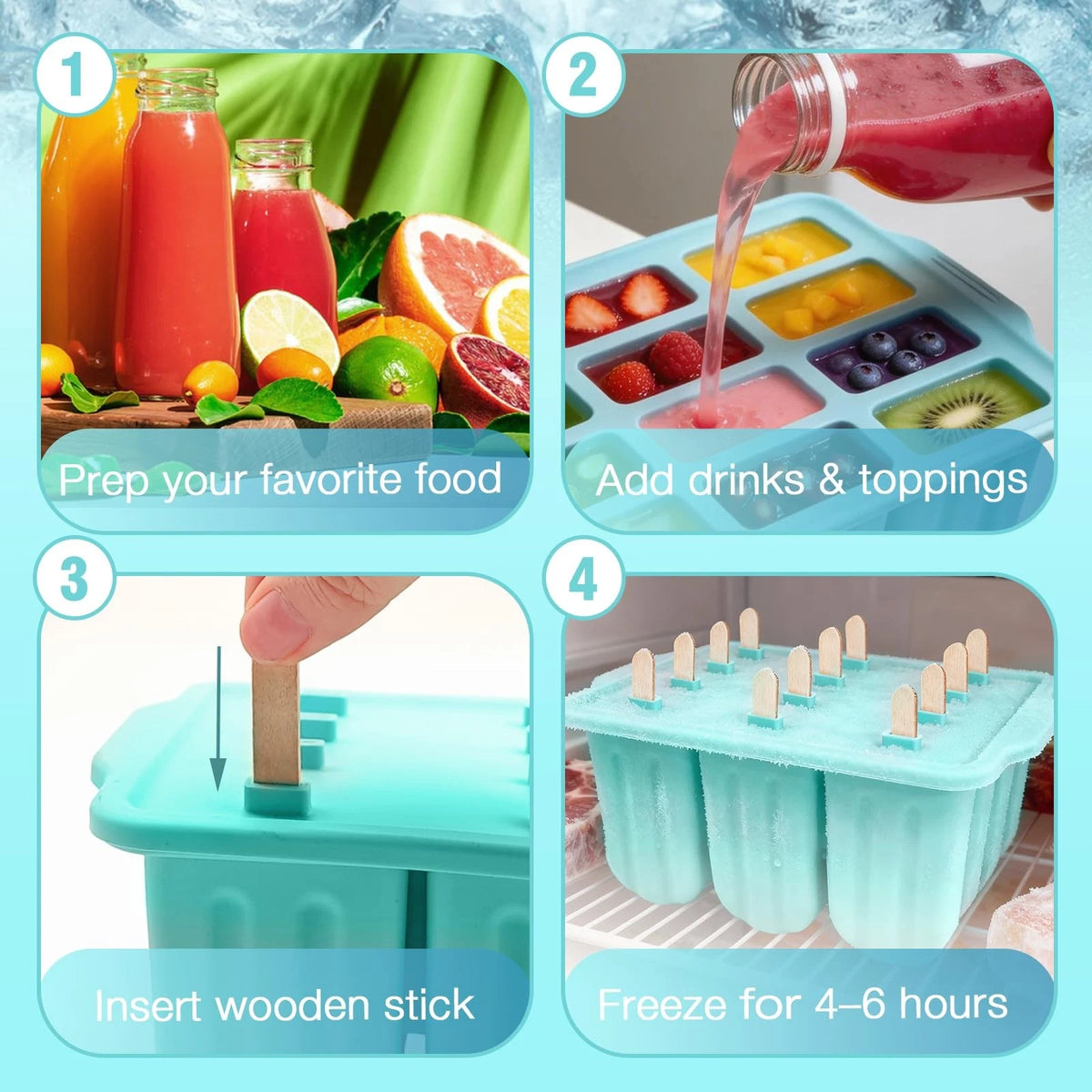 Slomg 12 Pieces Silicone Popsicles Molds, Reusable Popsicle 8"x5", Green