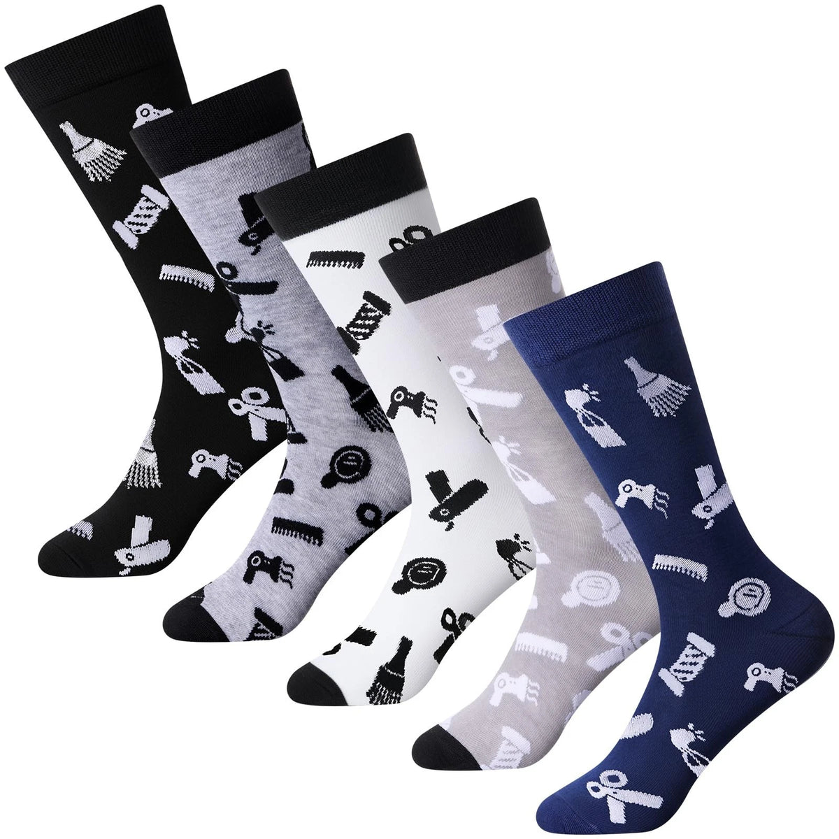 Ramede 5 Pairs Barber Gifts Socks for Men Novelty One Size, Stylish Colors