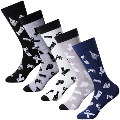 Ramede 5 Pairs Barber Gifts Socks for Men Novelty One Size, Stylish Colors