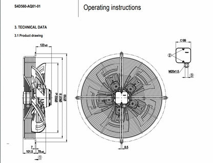 Ebmpapst S4D560-AQ01-01 Axial Fan 400VAC 760W 560MM 1110RPM 50Hz EBM Cooling Fan