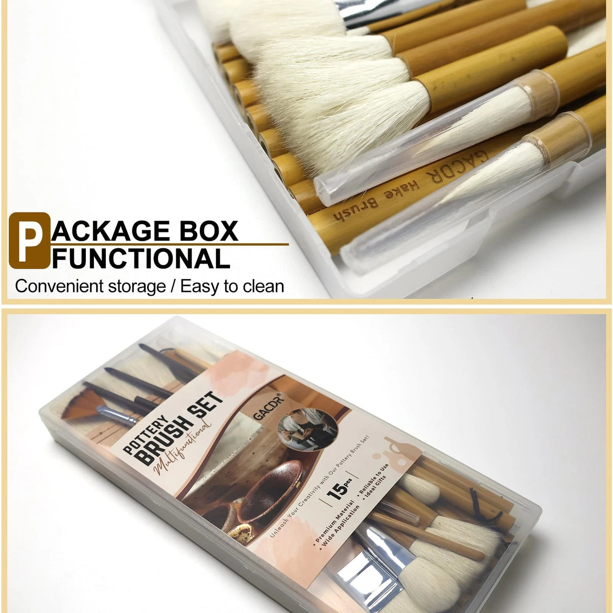 GACDR Pottery Brushes for Glazing, 15 Pcs Ceramic Brush Set With 6 inches