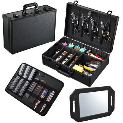 Yueieoun Barber Accessory Case with Mirror, Profesional Barbers Black