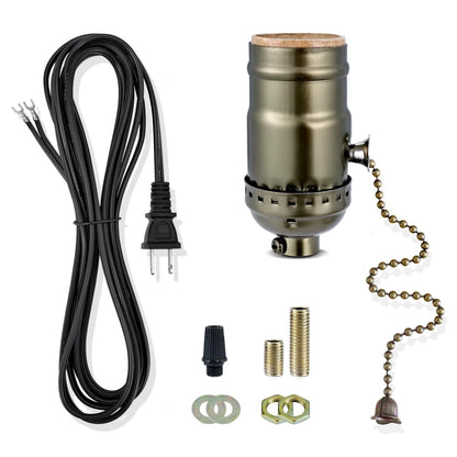 Lamp Repair Socket Kit,Pull chain ON/OFF switch for DIY Antique Brass