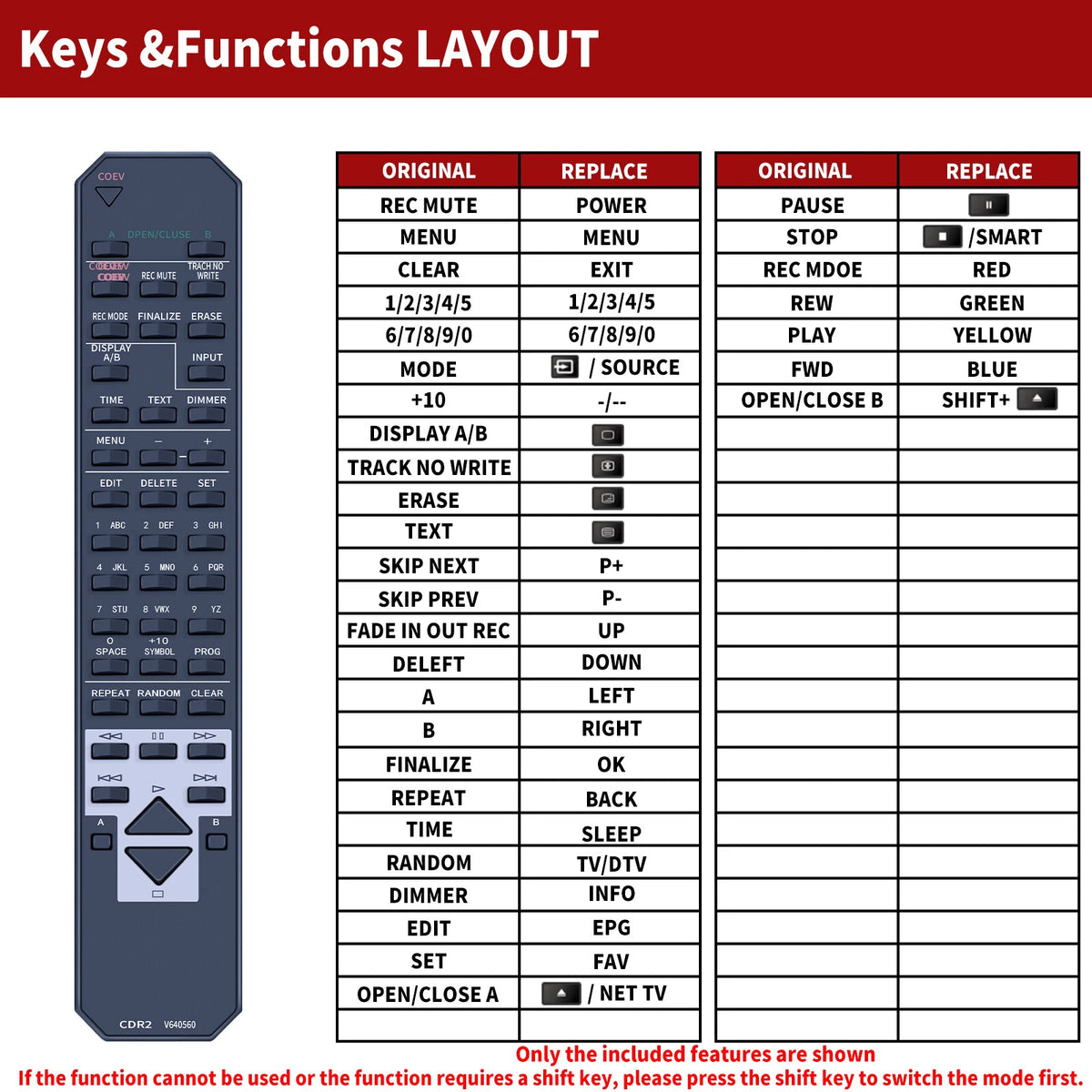 Replacement Remote Control For Yamaha CDR2 V640560 CDR-D651 CD Recorder