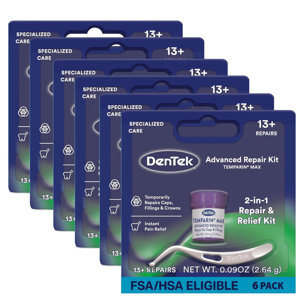 DenTek Temparin Max Dental Repair Kit, for Pain 2.64 Gram (Pack of 6), Silver
