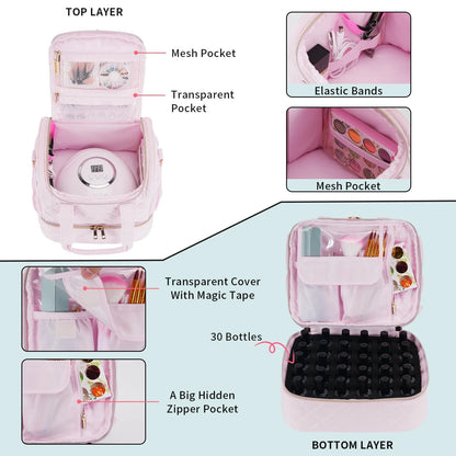 VOFIpremiAm Nail Polish Organizer Case Fits Lamp 30 Bottles, Pale Pink