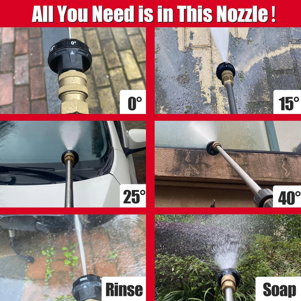 Meteor Blast 6 in 1 Pressure Washer Nozzle Tips，Mutiple Orifice 2.5, Black