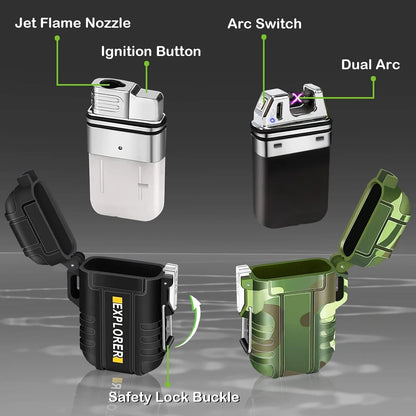 2 Pack Waterproof Lighter Outdoor Windproof Torch Lighters Camouflage+black