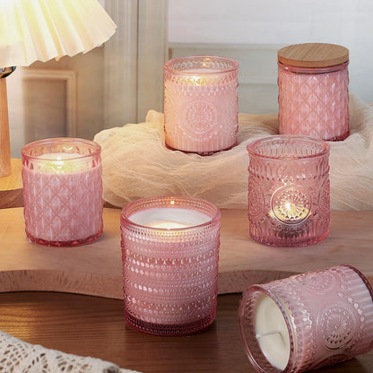 DARJEN 12 Pack Pink Candle Jars for Making Candles- 3 Styles Glass