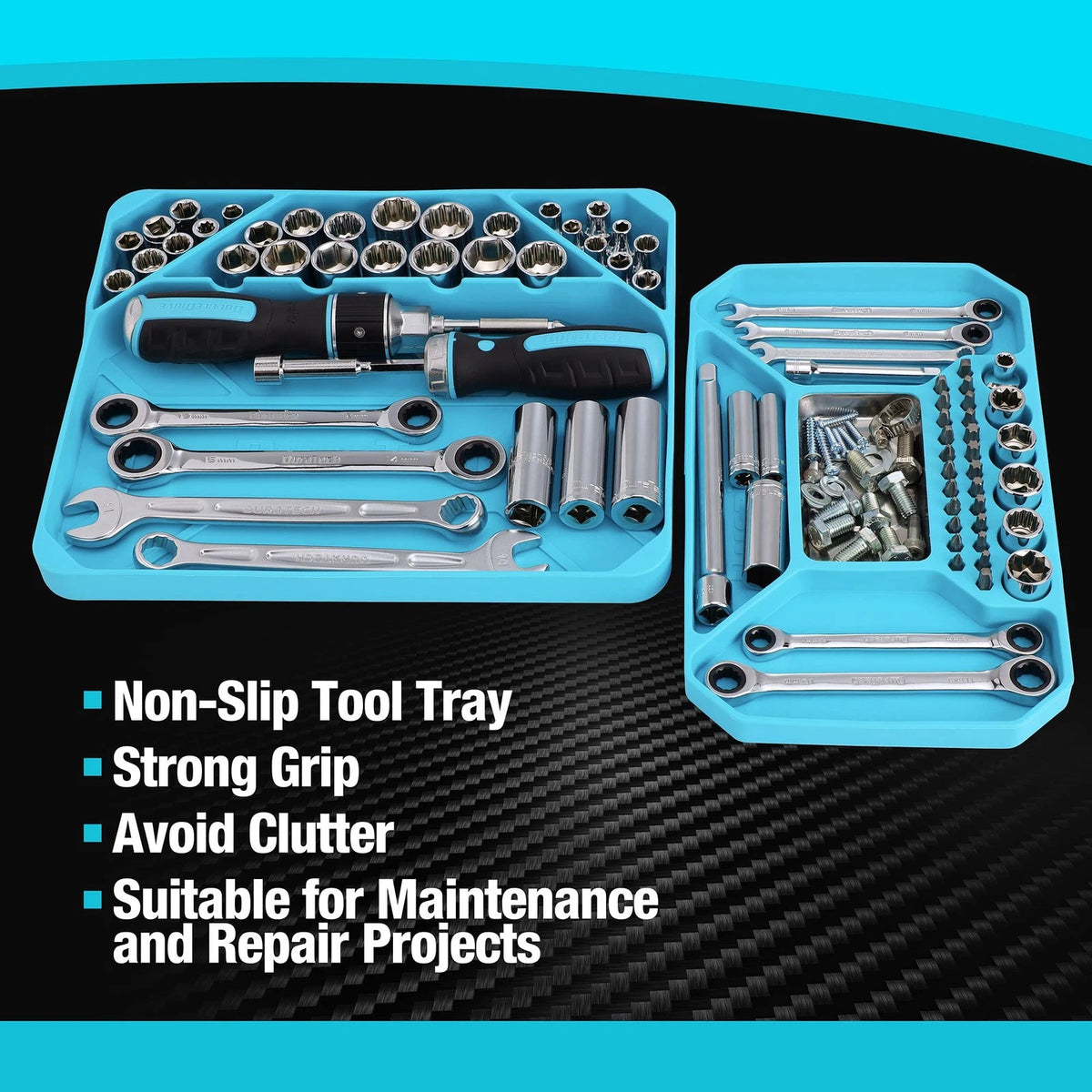 DURATECH 2-Piece Silicone Tool Tray, Premium Non-Slip Flexible Large, Blue