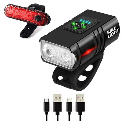 1000LM USB Bike Lamp Set Aluminum Alloy Front and Rear IPX5 Waterproof 6 Modes
